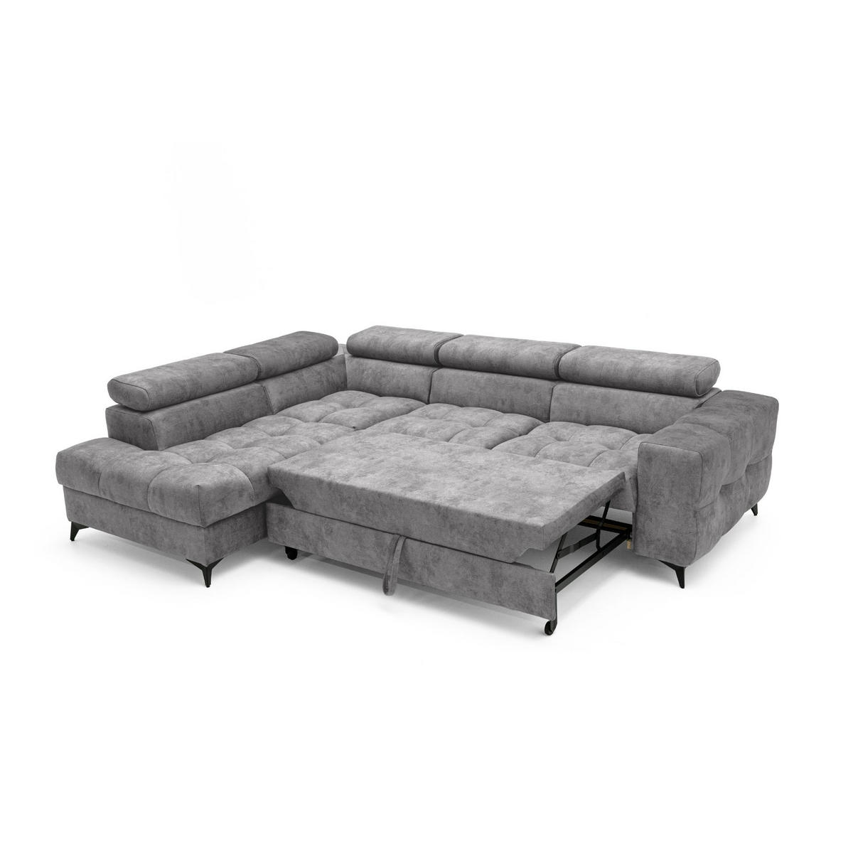 ECKSOFA PUDDING L Links mit Schlaffunktion 128x197 Velours Grau - Schwarz/Grau, Holz/Textil (270/204cm) - Muffo