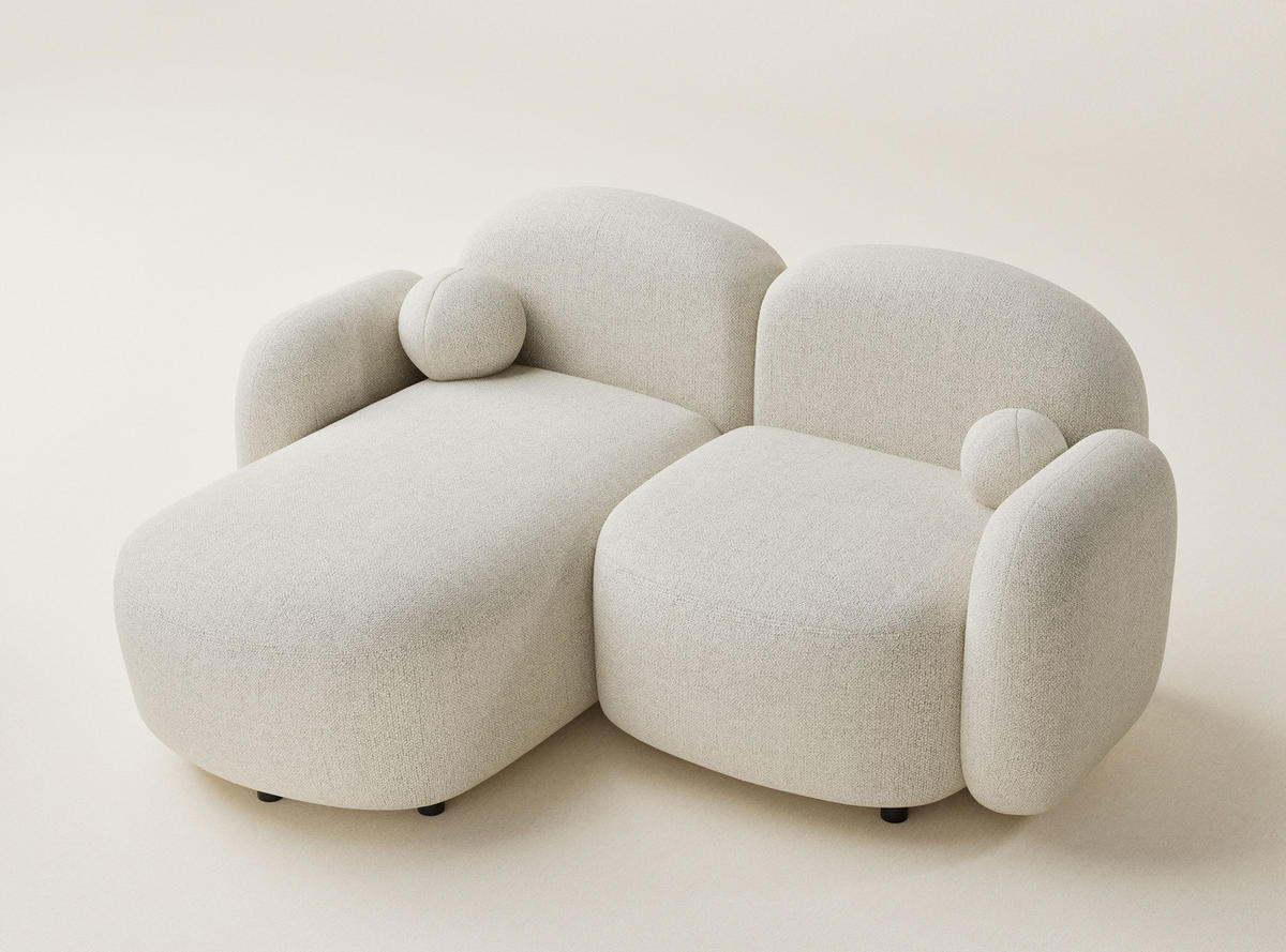 ECKSOFA Bahama Creme Webstoff - Links Seite - Creme/Schwarz, Holz/Holzwerkstoff (146/190cm) - Maison de Reve