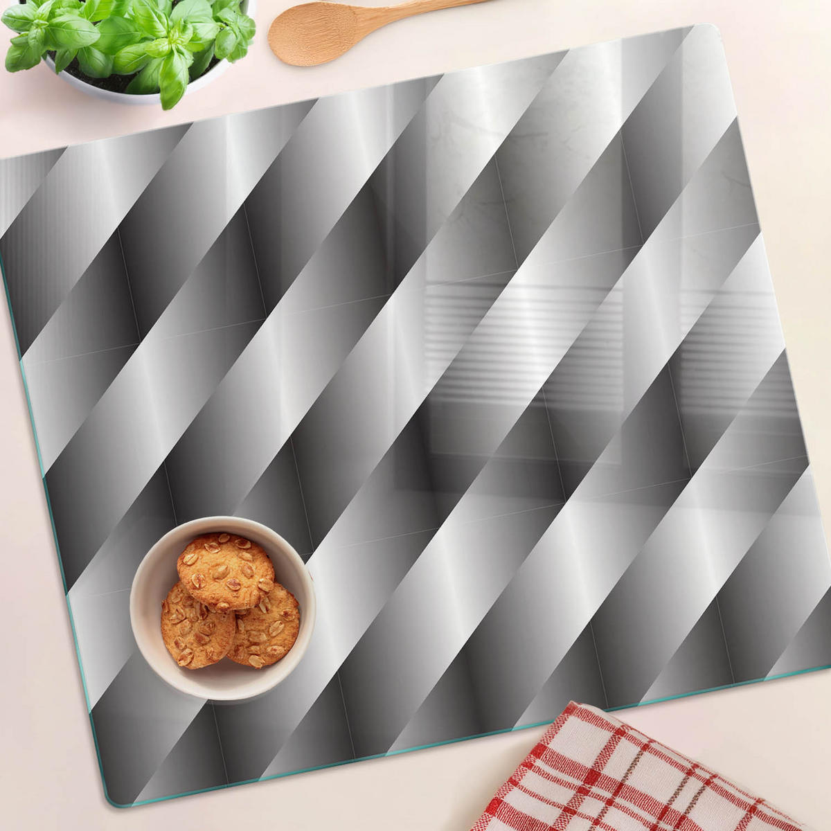 GLASPLATTE 60x52 cm Abstrakte Streifen - Silberfarben, Glas (60/0.4/52cm) - TULUP