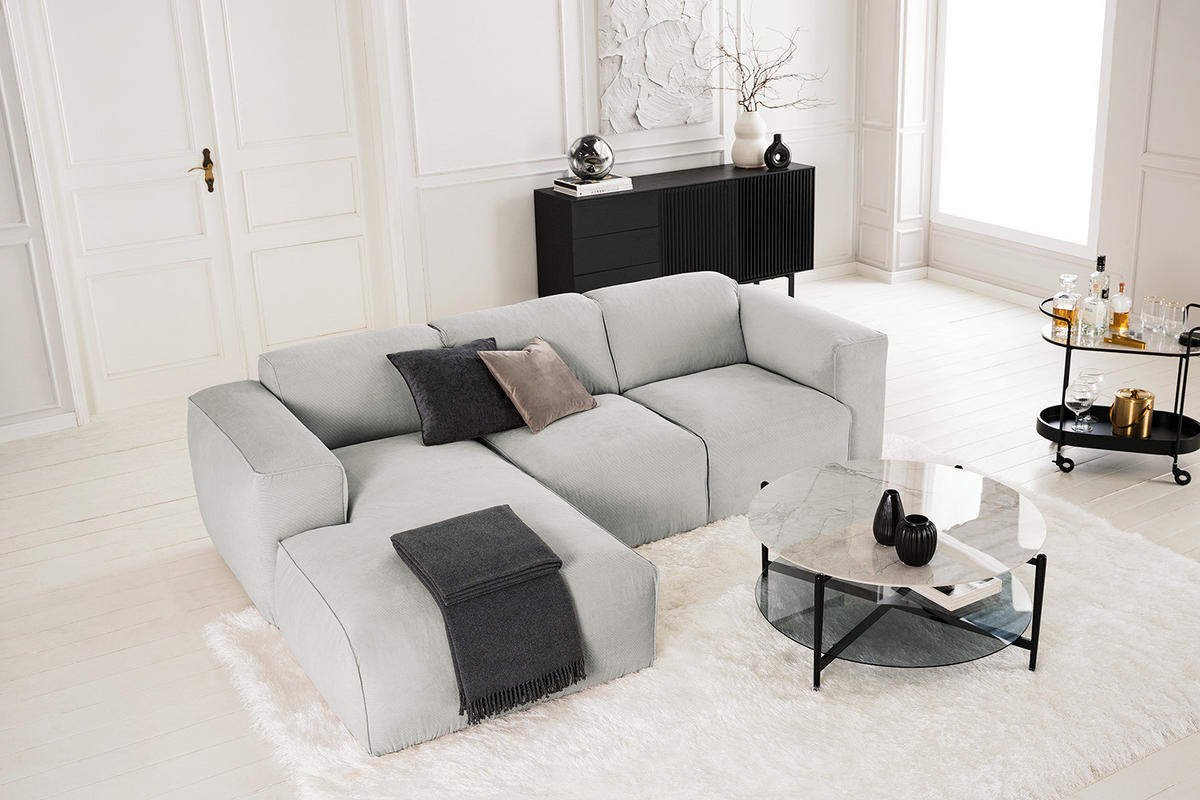 3-SITZER ECKSOFA mit Longchair - Schwarz/Grau, Kunststoff/Textil (251/173cm) - home24