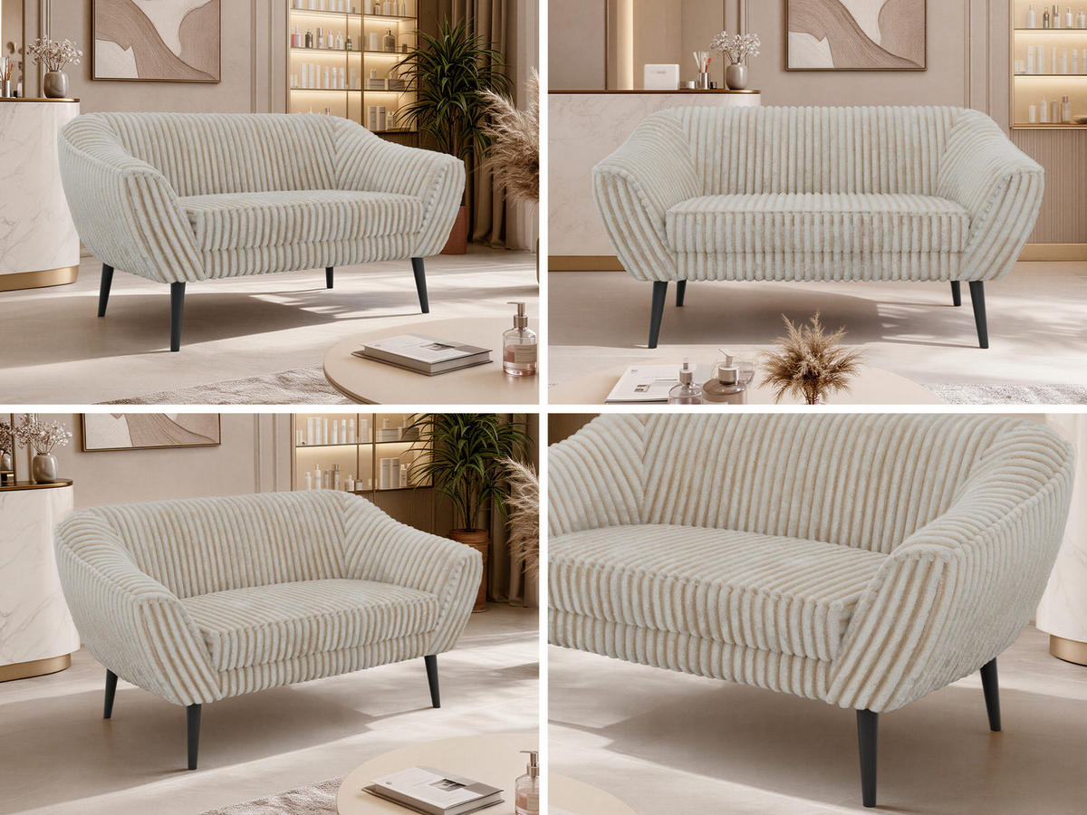 2-SITZER-SOFA PIRS - Beige Cord - Schwarze Beine - Beige/Creme, Holzwerkstoff/Textil (140/75/74cm) - MKS