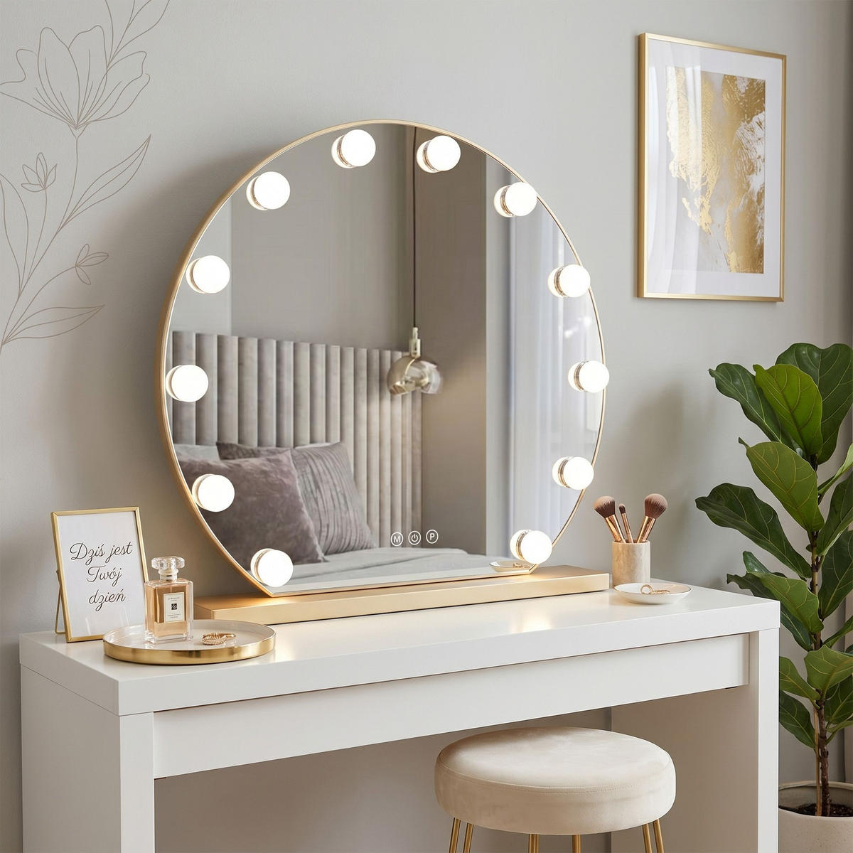 SPIEGEL Rea Led Hollywood L. Gold 50 Cm - Goldfarben, Glas (50/47/12cm) - REA