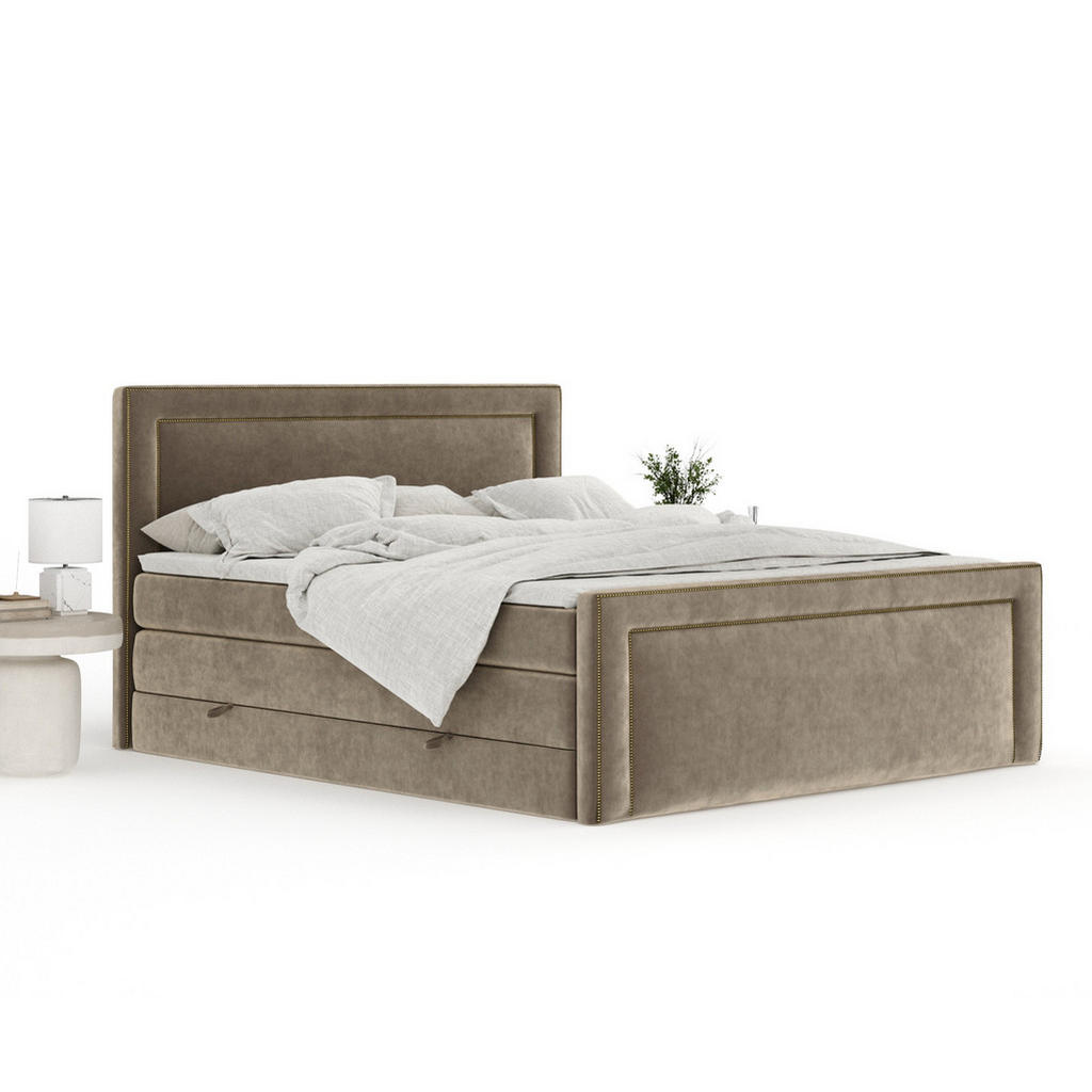 Thumbnail - Maison de Reve Boxspringbett, Braun, Textil, Buche, Kiefer, H3 + H4, 7-Zonen, Höhe ca. 40 cm, 200x200 cm, Handmade in Eu...
