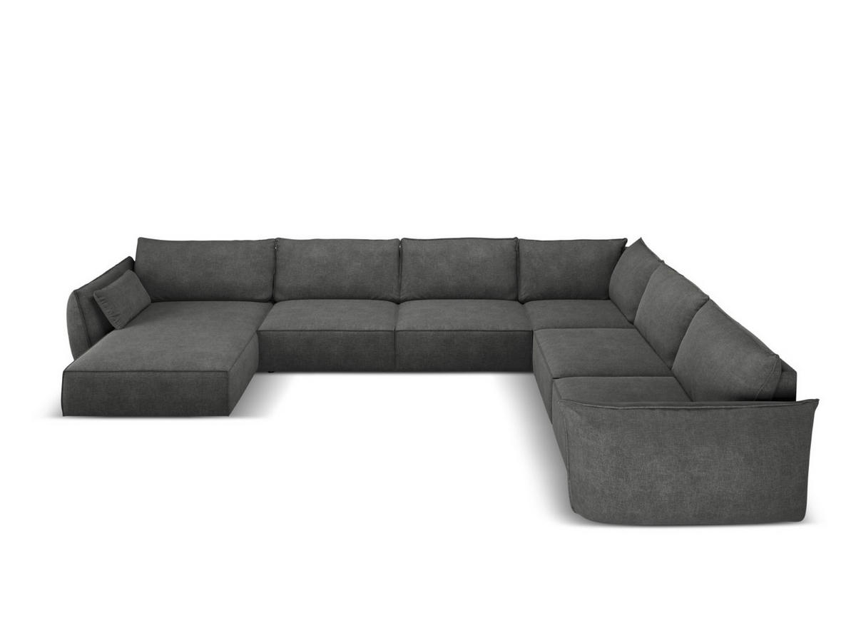 PANORAMASOFA rechts Kaelle aus Chenille-Stoff dunkelgrau 8 Sitzplätze - Dunkelgrau, Textil (284/85/384cm) - Micadoni