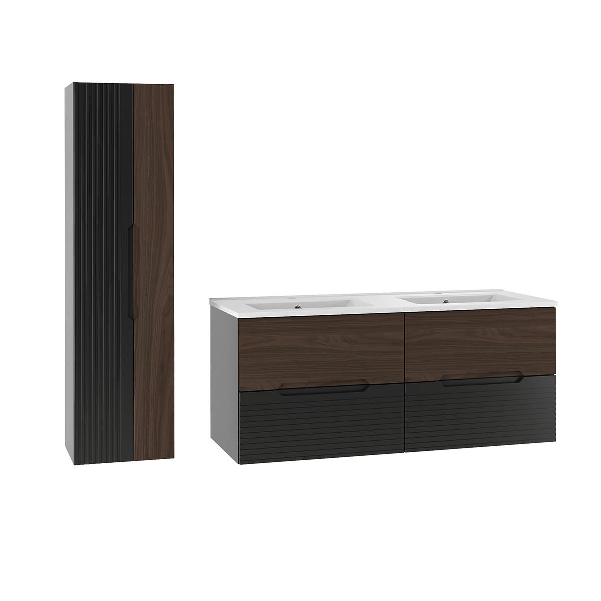 BADMÖBEL 120.6cm Sylla 2er-Set Schwarz und Holz - Schwarz, Holzwerkstoff (120.6/52.2/45.8cm) - Petits-meubles