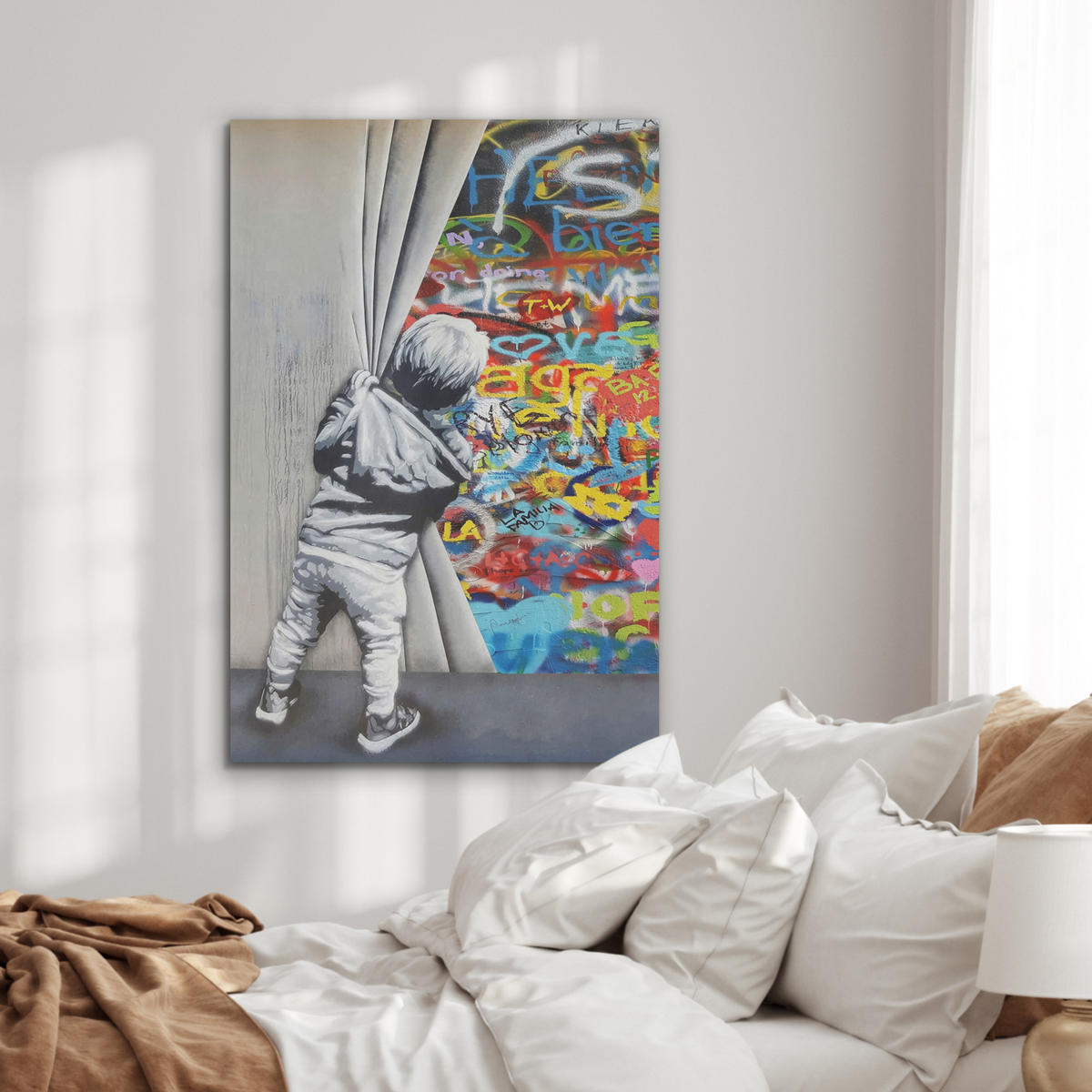 AKUSTIKBILD Graffiti - Junge - Ilussie - Straßenkunst Wanddeko 60x90 cm - Hellgrau, Kunststoff (60/90/0.9cm) - MuchoWow
