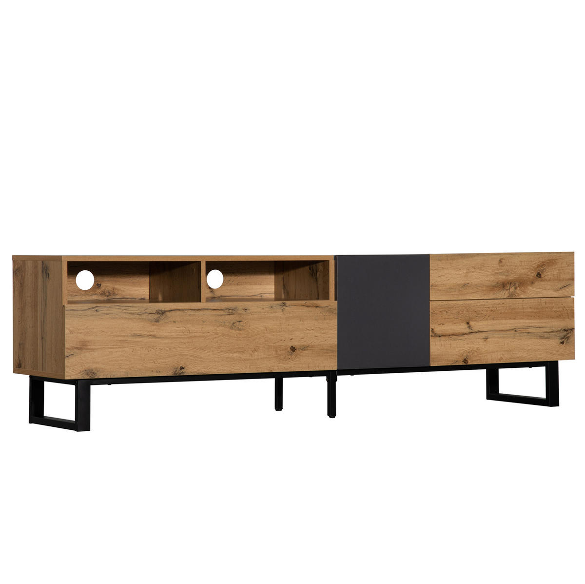TV-SCHRANK in Eiche und Anthrazit mit Metallfüßen und 2 Schubladen 180/38/50 cm - Eichefarben, Holzwerkstoff (180/50/38cm) - Redom