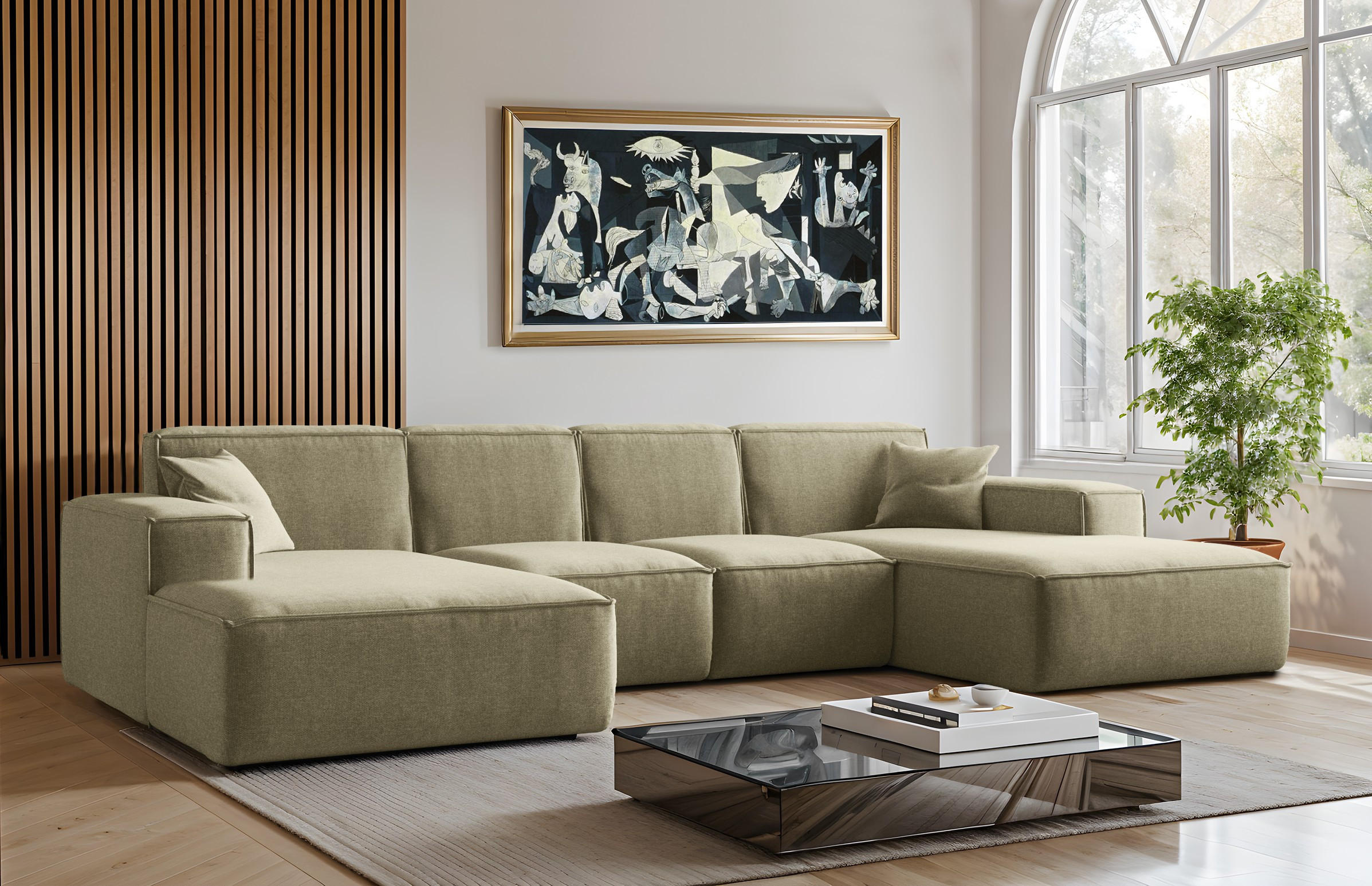 ECKSOFA U-Form Siena mit Stoff Maloy Olive - Olivgrün, Holz (344/165cm) - Kaiser Möbel
