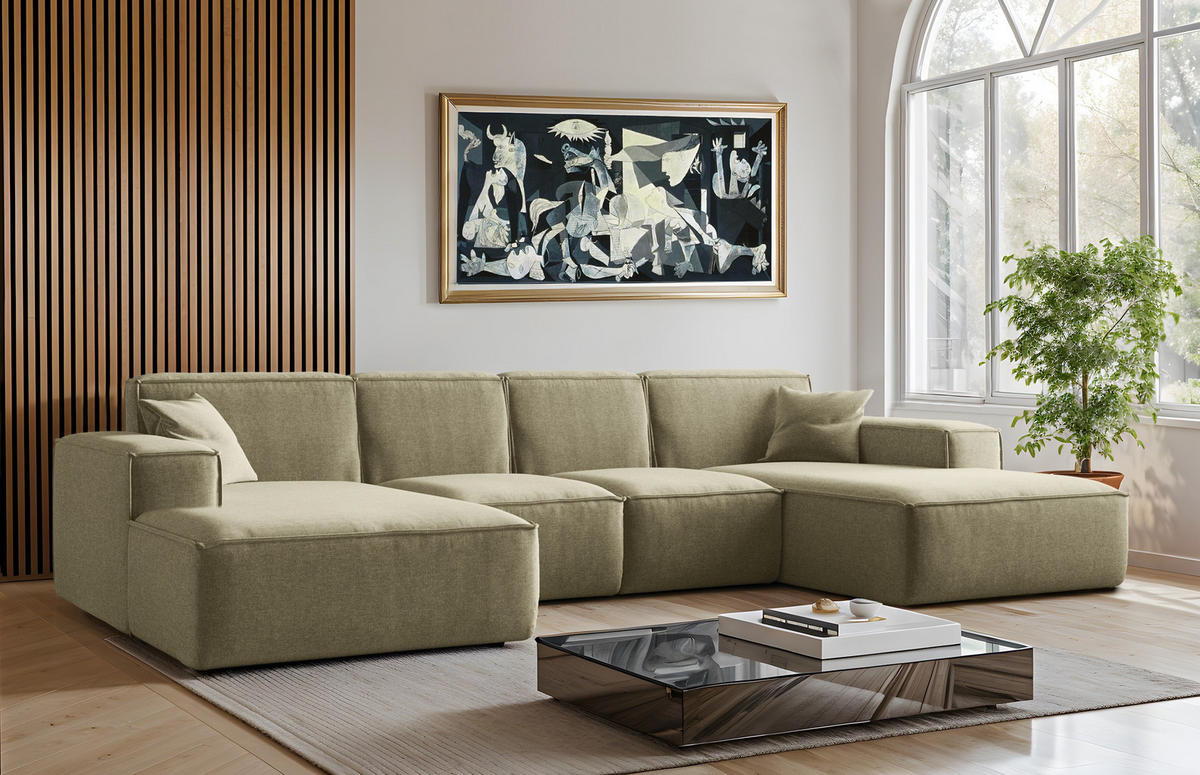 ECKSOFA U-Form Siena mit Stoff Maloy Olive - Olivgrün, Holz (344/165cm) - Kaiser Möbel