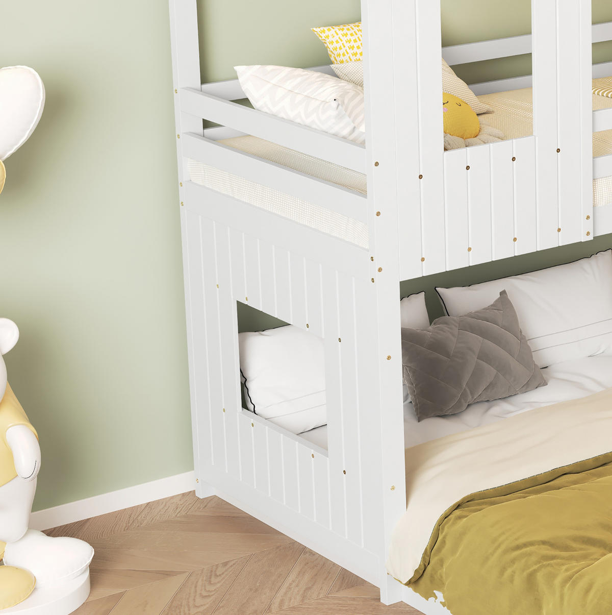 HAUSBETT 90/200 & 140/200 cm Weiß mit Rutsche und Fallschutz - Weiß, Holzwerkstoff (90/200cm) - Flora Grace