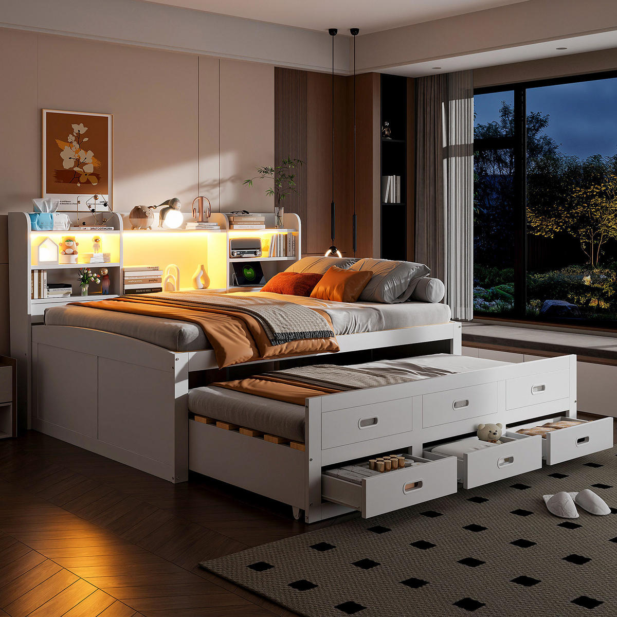 POLSTERBETT 140/200 cm Weiß aus Spanplatte und MDF mit LED-Leiste - Weiß, Holzwerkstoff (140/200cm) - OKMYHOME