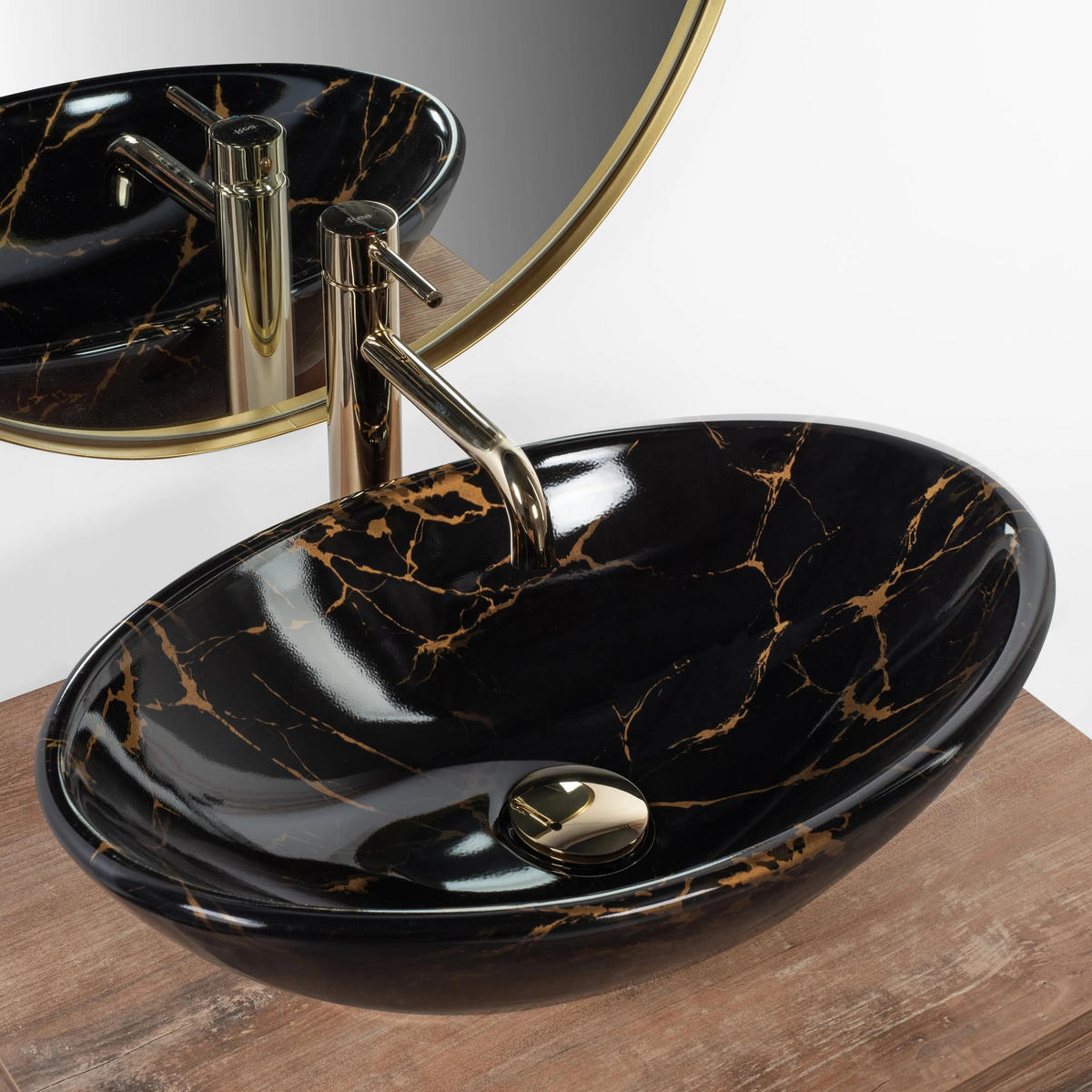 AUFSATZWASCHBECKEN Rea Pamela Black Marble Shiny - Schwarz, Keramik (33/15/53cm) - REA