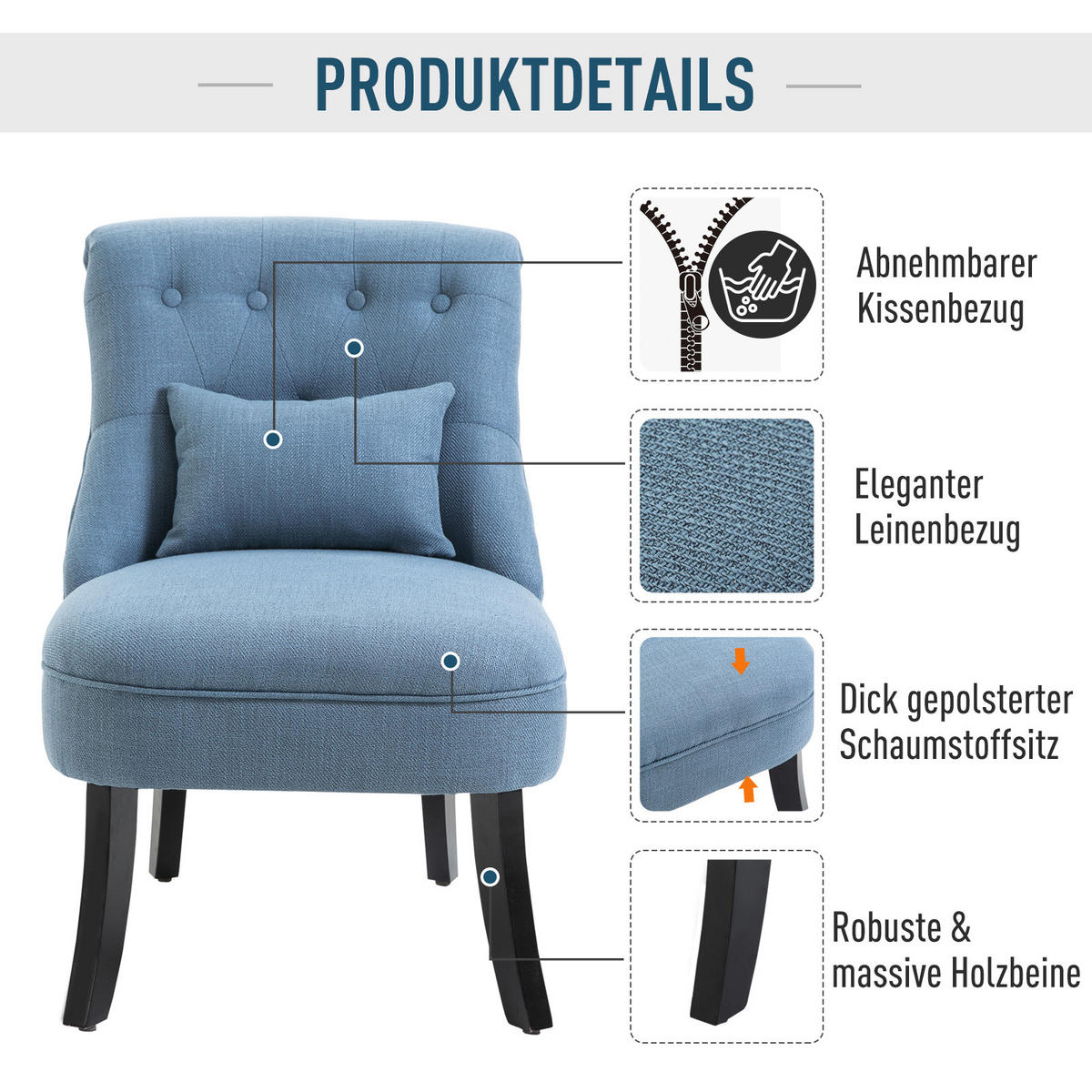 RELAXSESSEL, Sessel, Erhöhte Füße, Blau - Blau, Textil (69/77/52.5cm) - HOMCOM