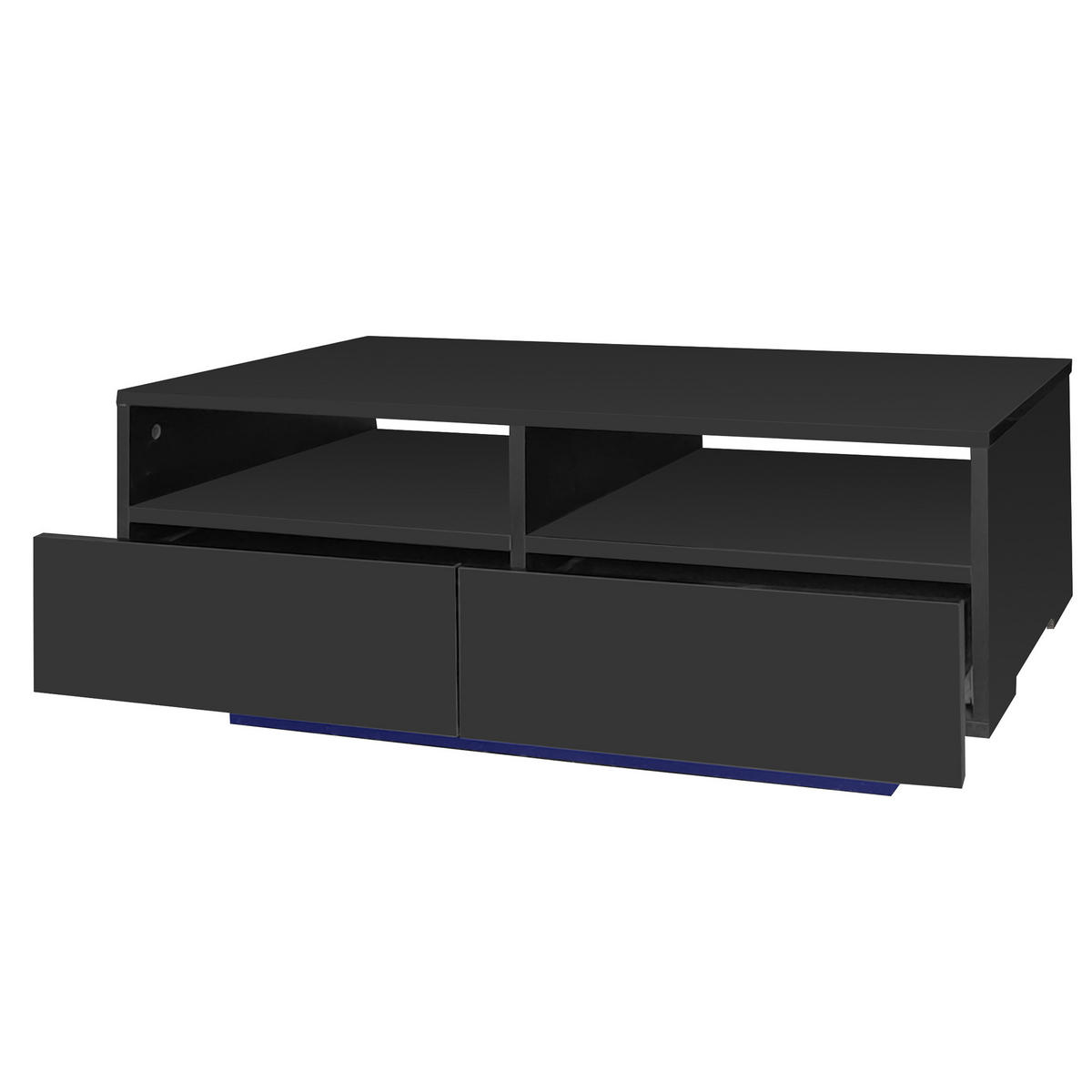 COUCHTISCH 90/55/35 cm schwarz mit 4 Schubladen und LED-Beleuchtung - Schwarz, Holzwerkstoff (90/55/35cm) - OKWISH