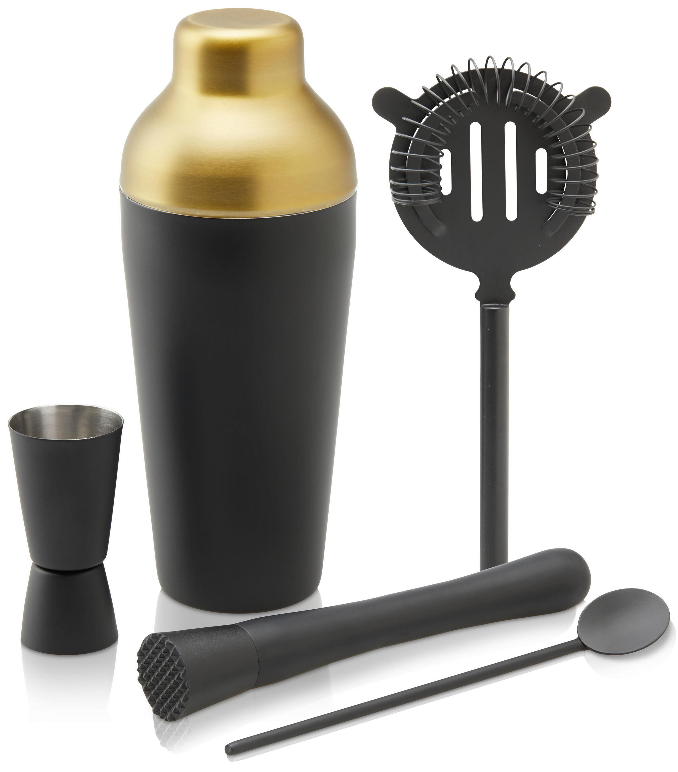 COCKTAIL-SET Glamour in Schwarz/Goldfarben,5-teilig - Schwarz, Metall (1/1/1cm) - Premium Living