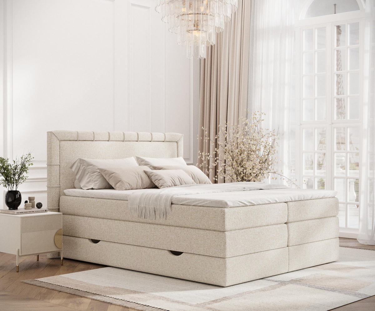 BOXSPRINGBETT Rosabel Creme 180/200 cm mit Matratze und Topper - Creme/Schwarz, Holz/Holzwerkstoff (180/200cm) - Maison de Reve