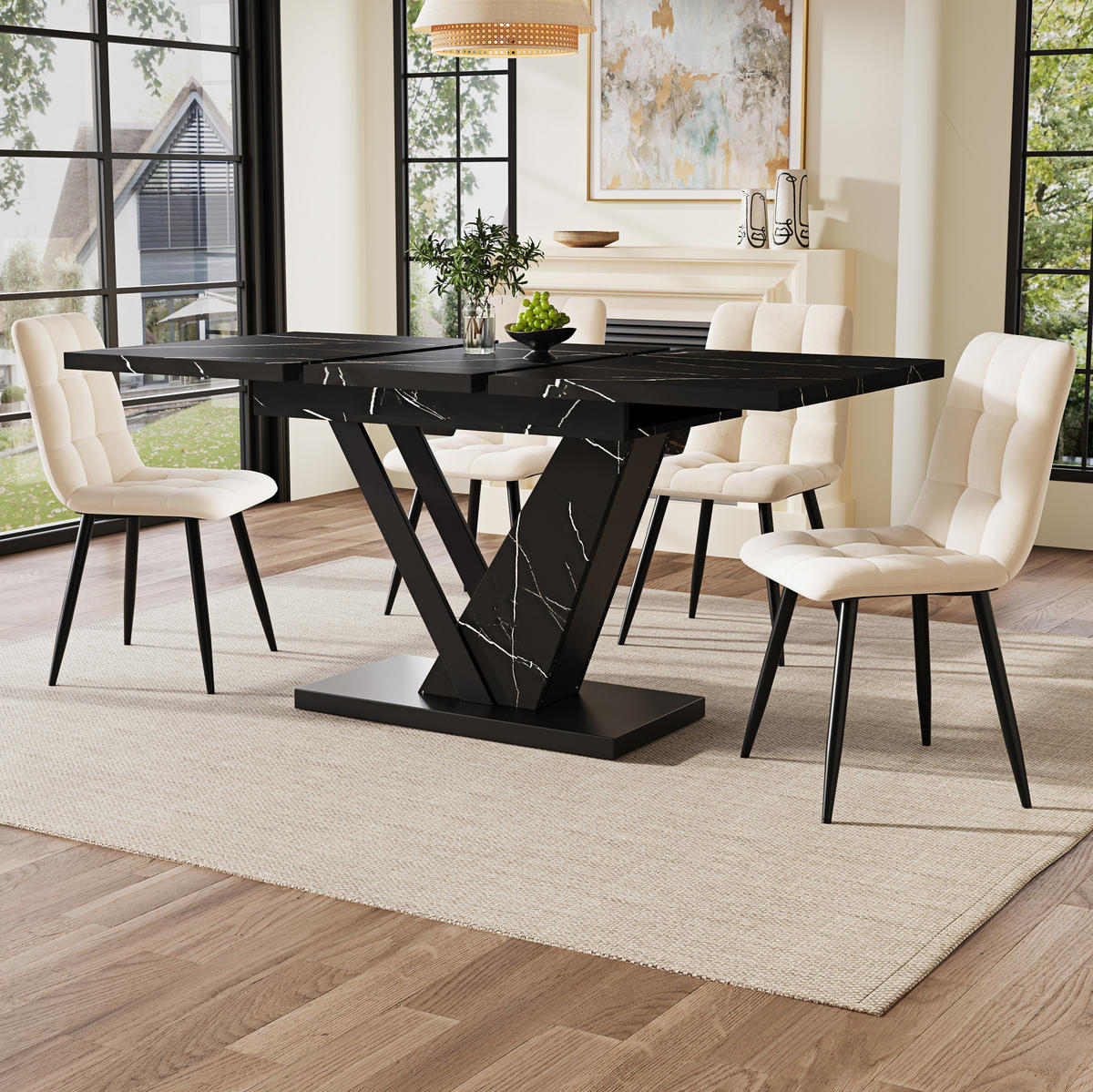 ESSTISCH 120-160/75/75,5 cm Schwarz aus MDF und Metall mit Ausziehfunktion - Schwarz, Holzwerkstoff (160/75/75.5cm) - OKMYHOME