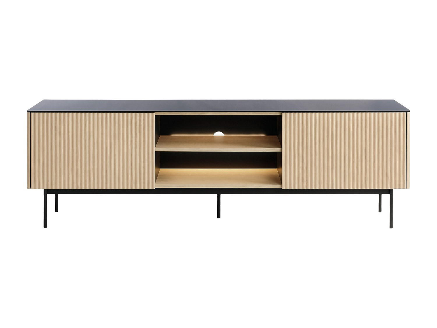 TV-BOARD - 180 cm x 39 cm - glas - schwarz, naturfarben hell Sayera - Schwarz/Naturfarben, Glas/Holz (180/57/39cm) - Vente-Unique