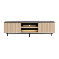 TV-BOARD - 180 cm x 39 cm - glas - schwarz, naturfarben hell Sayera - Schwarz/Naturfarben, Glas/Holz (180/57/39cm) - Vente-Unique