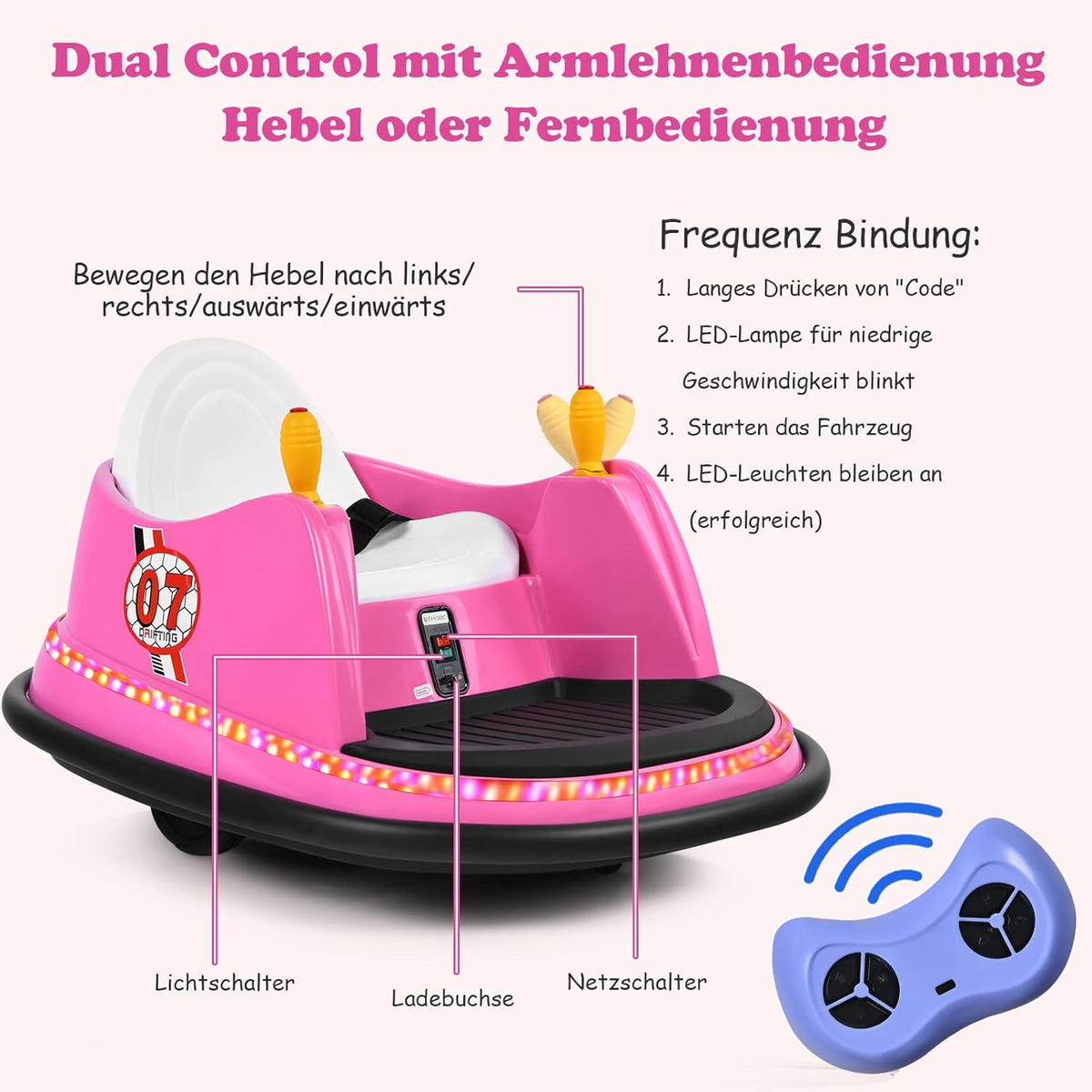 AUTOSCOOTER 6V Kinder Rosa - Pink, Kunststoff (75/42/57cm) - COSTWAY