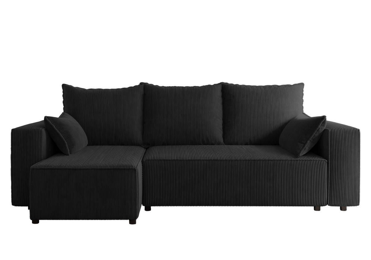 ECKSOFA Tobi mit Bettkasten und Schlaffunktion, L-Form, Cordstoff, Universal - Schwarz, Holzwerkstoff (246/145cm) - 4ALL HOME