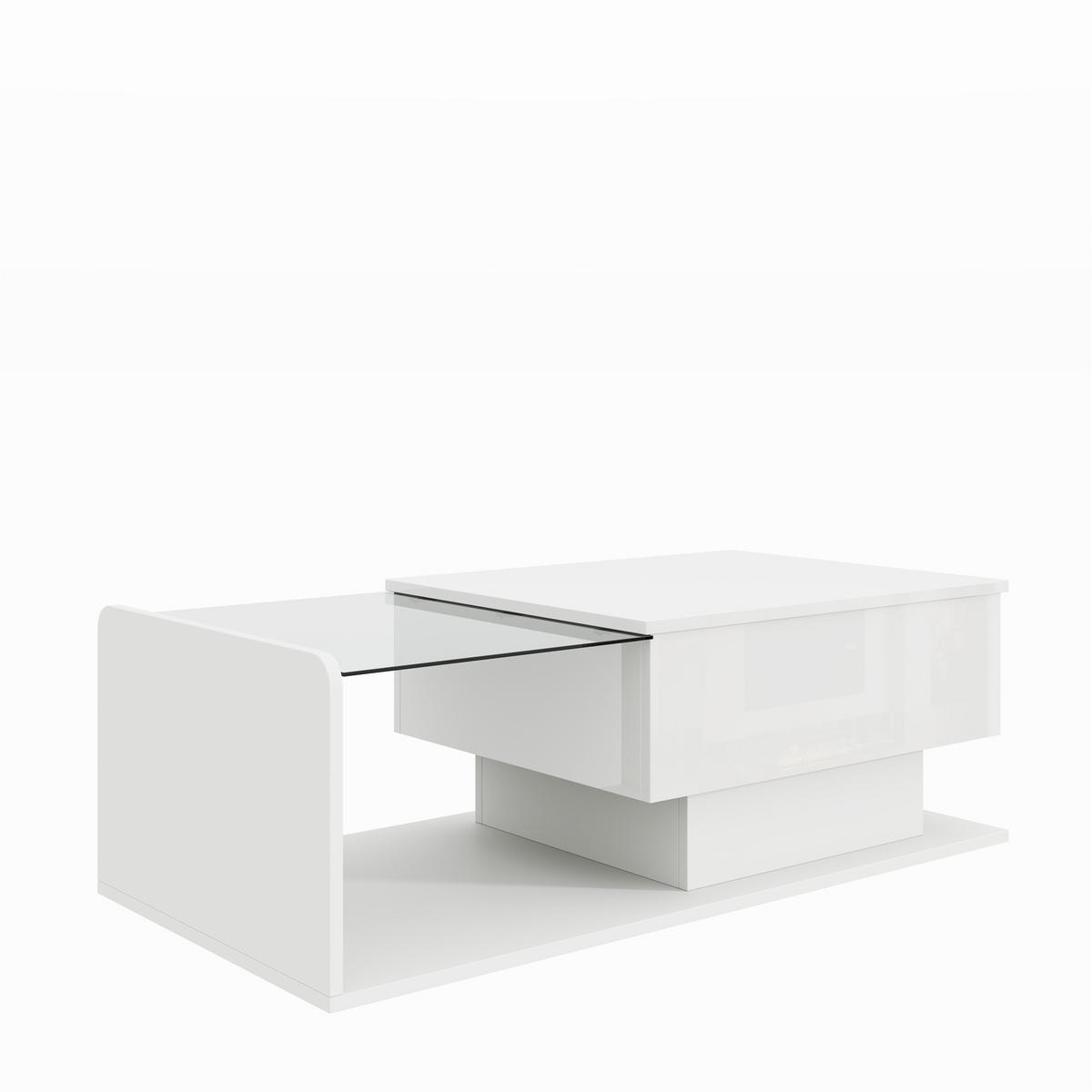 COUCHTISCH in Weiß mit LED-Effekt und Glasplatte für Wohnzimmer, B100/T50/H33/47,5 cm - Weiß, Holzwerkstoff (50/100/47.5cm) - STILVORA