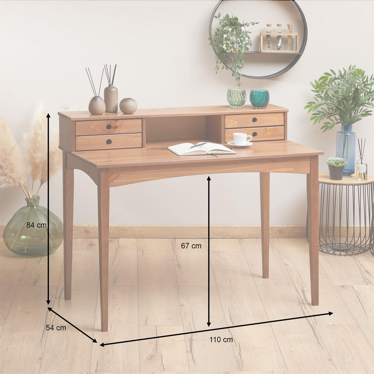 SCHEIBTISCH MILANO - Kastanienfarben, Holz (54/110/91cm) - IDIMEX