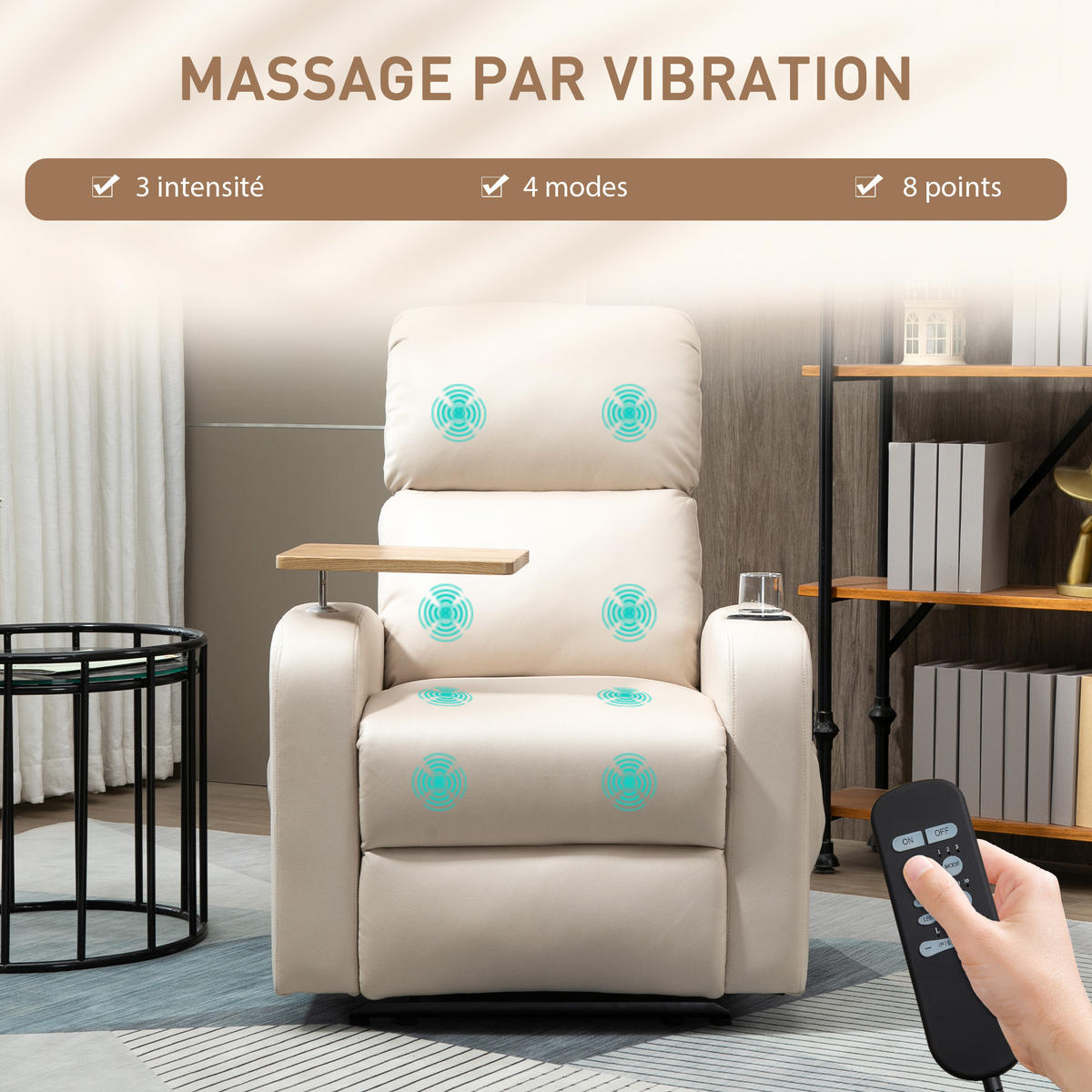 MASSAGESESSEL Beige mit Massagefunktion und Liegefunktion 77/93/105 cm - Beige, Textil (77/105/93cm) - PANGIVO