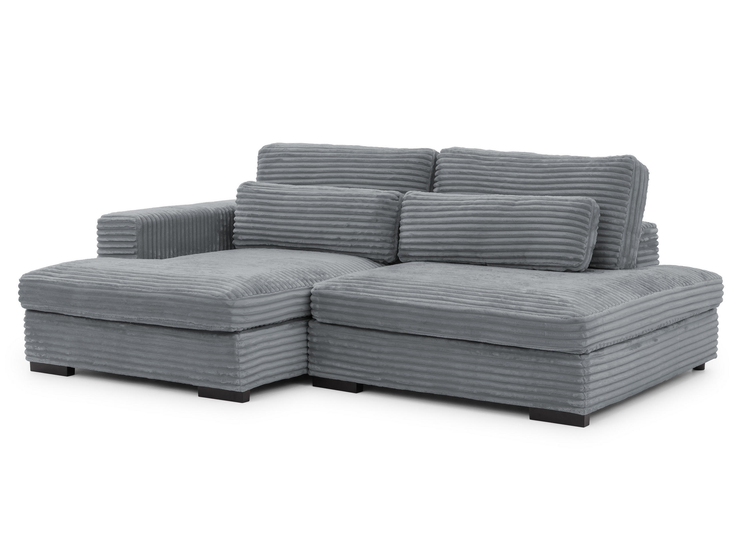 ECKSOFA Wolke mit tiefer Sitzfläche, Schlaffunktion und praktischem Bettkasten aus weichem Grau Cordstoff - Schwarz/Grau, Holz/Kunststoff (162/225cm) - S-Style