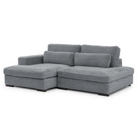 ECKSOFA Wolke mit tiefer Sitzfläche, Schlaffunktion und praktischem Bettkasten aus weichem Grau Cordstoff - Schwarz/Grau, Holz/Kunststoff (162/225cm) - S-Style