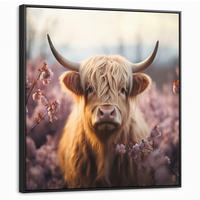 LEINWAND Bilder mit Rahmen - Schottischer Hochländer - Frühling - Hochland - 90x90 - Hellrosa, Textil (90/90cm) - MuchoWow