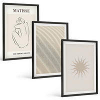 BILDER SET 3er Set - 40x60 cm Schwarzer Rahmen - Minimalistische Sandlinien Sonne - Schwarz, Kunststoff (40/60cm) - TULUP