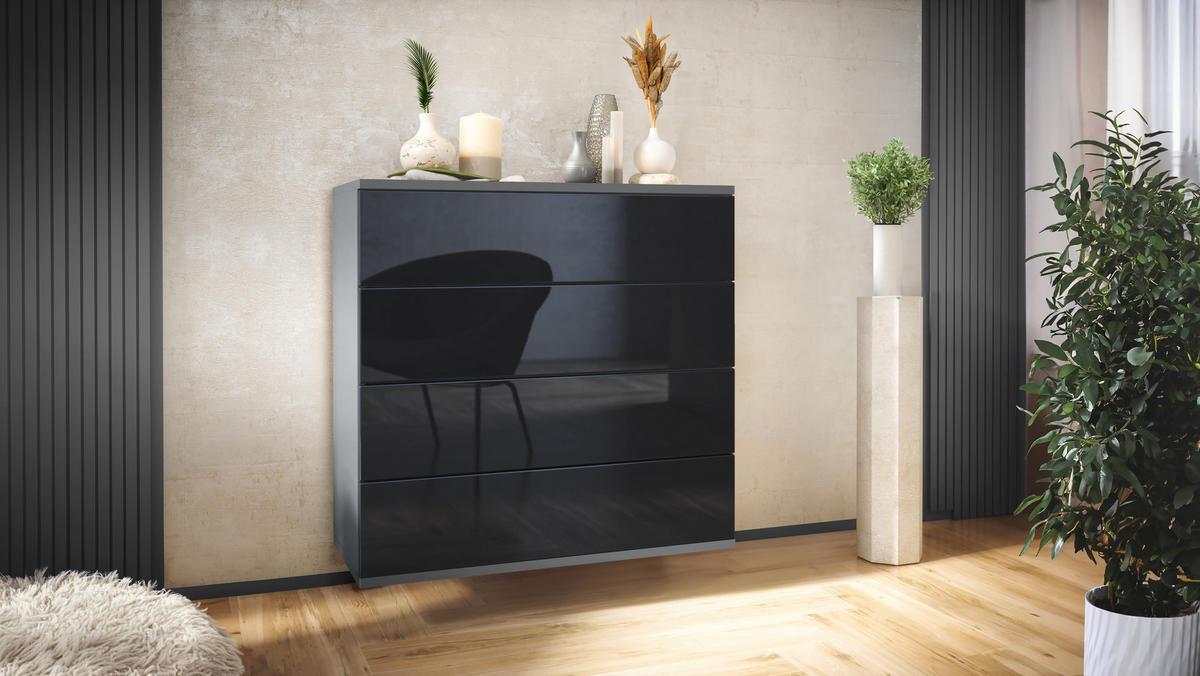KOMMODE Pavos Schwarz Hochglanz - Schwarz Hochglanz, Holzwerkstoff (76/76/35cm) - Vladon