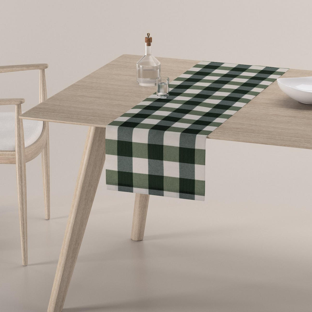 TISCHLÄUFER Quadro, weiß und grün, 40x130 cm - Grün, Textil (40/130cm) - Dekoria