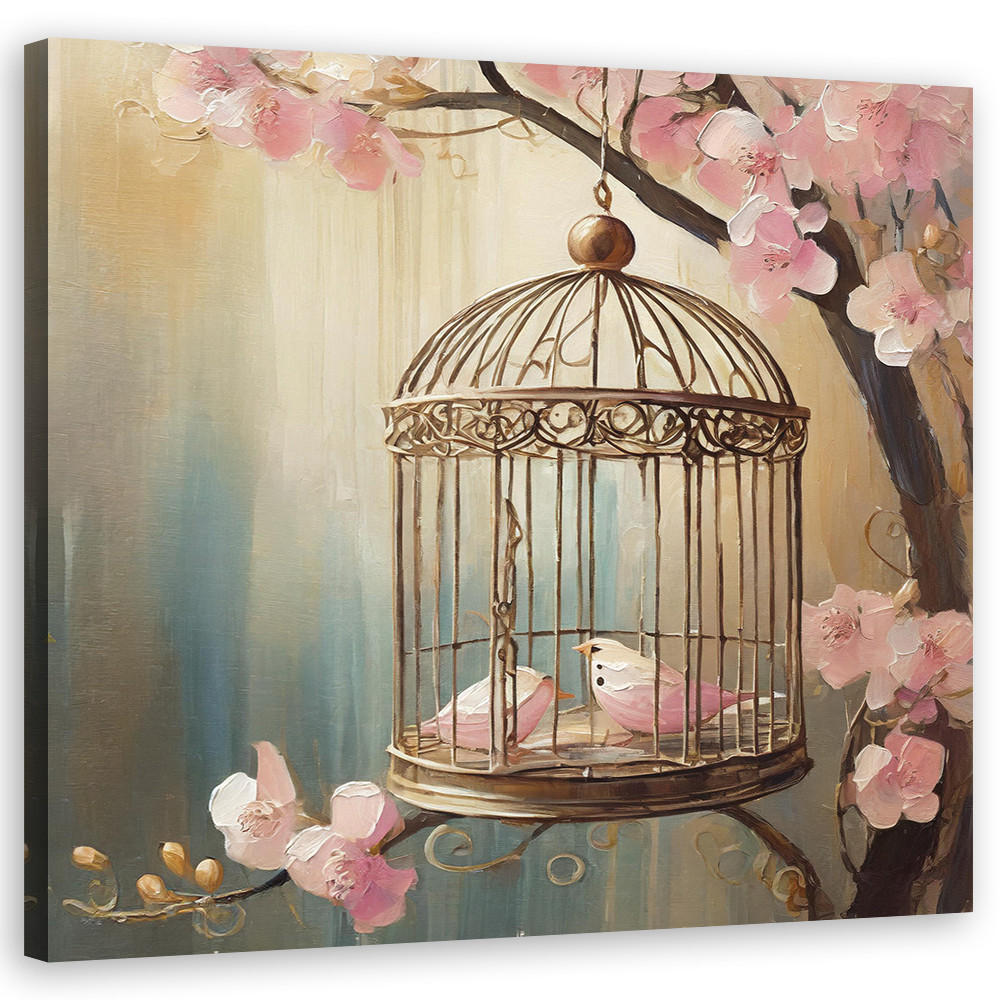 WANDBILD tiere vögel vintage - Pink, Textil (30/30cm) - Feeby