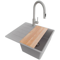 GRANITSPÜLE Kopenhagen, 2-er set Grau 55/50 cm 1 Becken + Küchenarmatur 40/20 cm + Ablauf-Set + Schneidebrett ab 40er Unterschrank - Chromfarben/Beige, Kunststoff (55/20/50cm) - Primagran