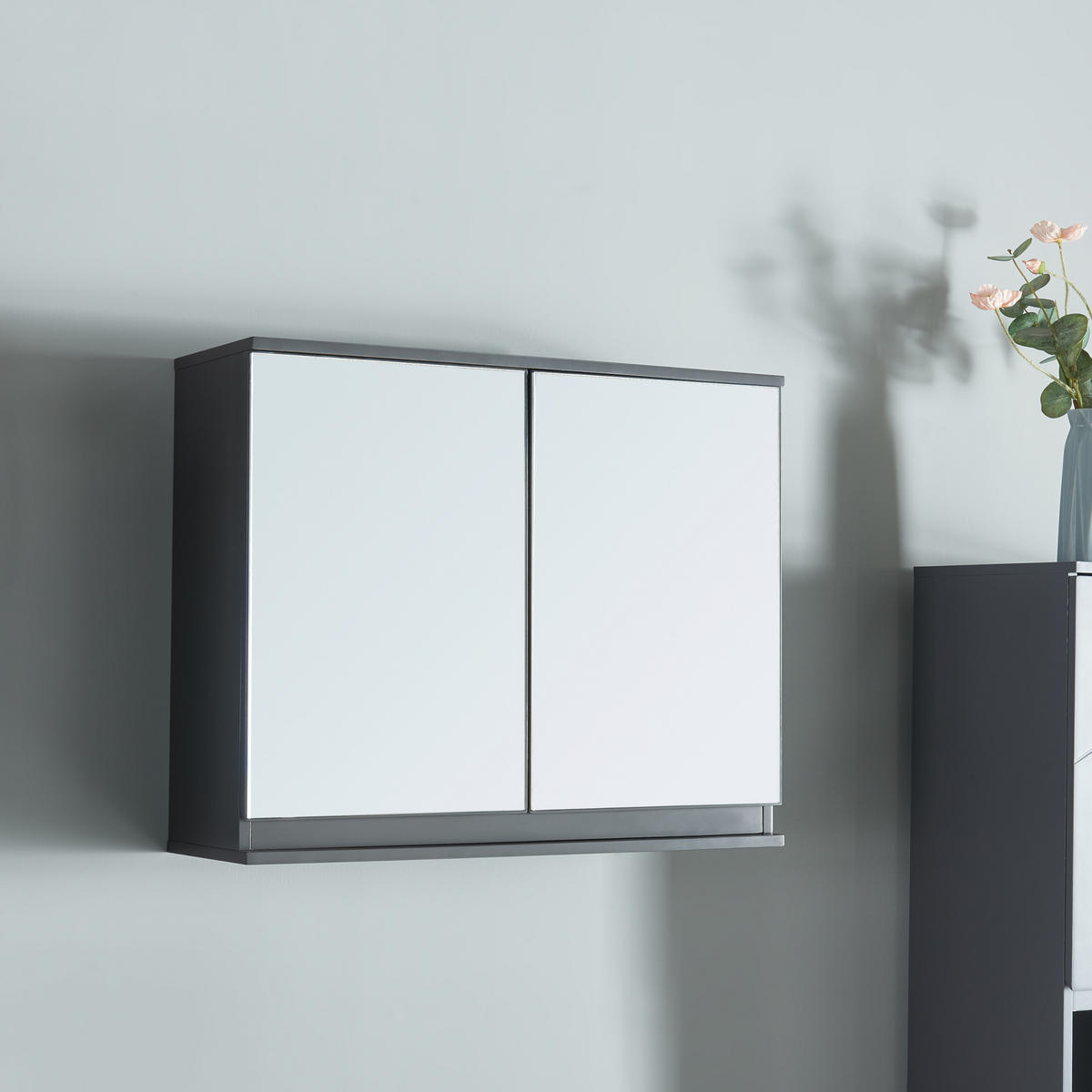 ZRCADLOVÁ SKŘÍŇ Overath - šedá, kompozitní dřevo (60/49.5/20cm) - [en.casa]