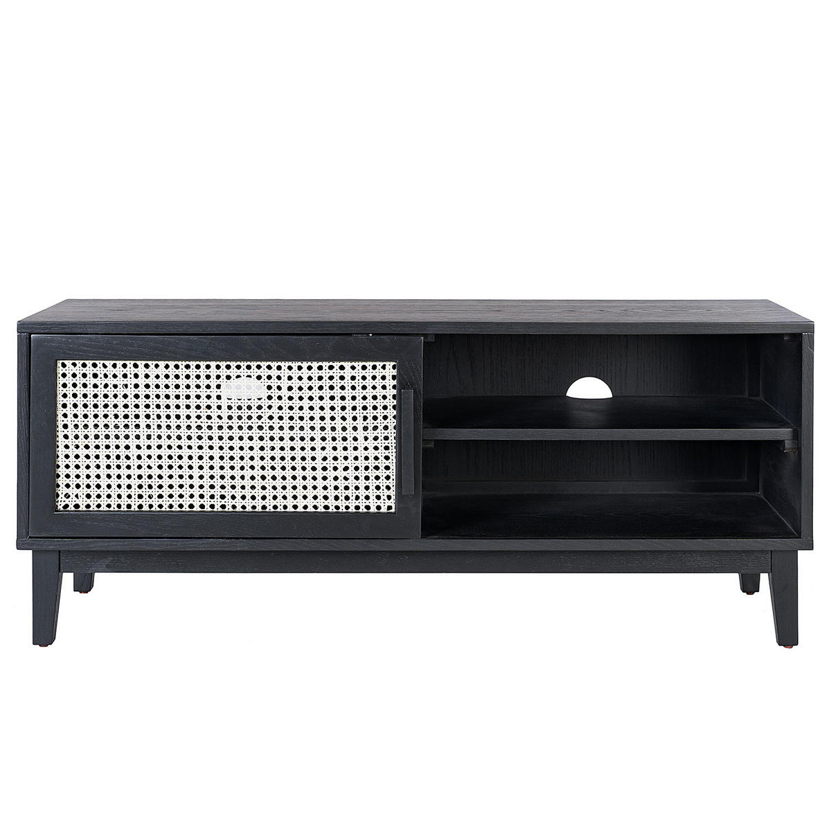 TV-LOWBOARD mit 1 Tür - Natur / Eiche Schwarz - Wiener Geflecht / Echtholzfurnier - Eichefarben/Schwarz, Eichenholz/Naturmaterialen (120/50/40cm) - home24