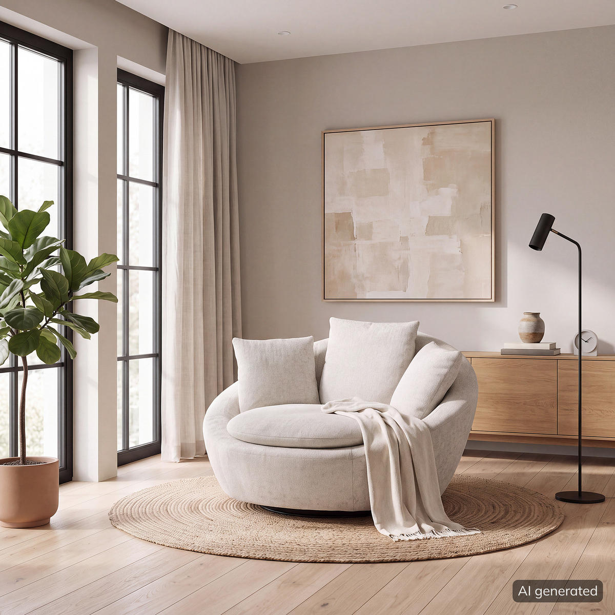 DREHSESSEL - Webstoff - Beige/Schwarz, Textil/Metall (133/80/112cm) - home24