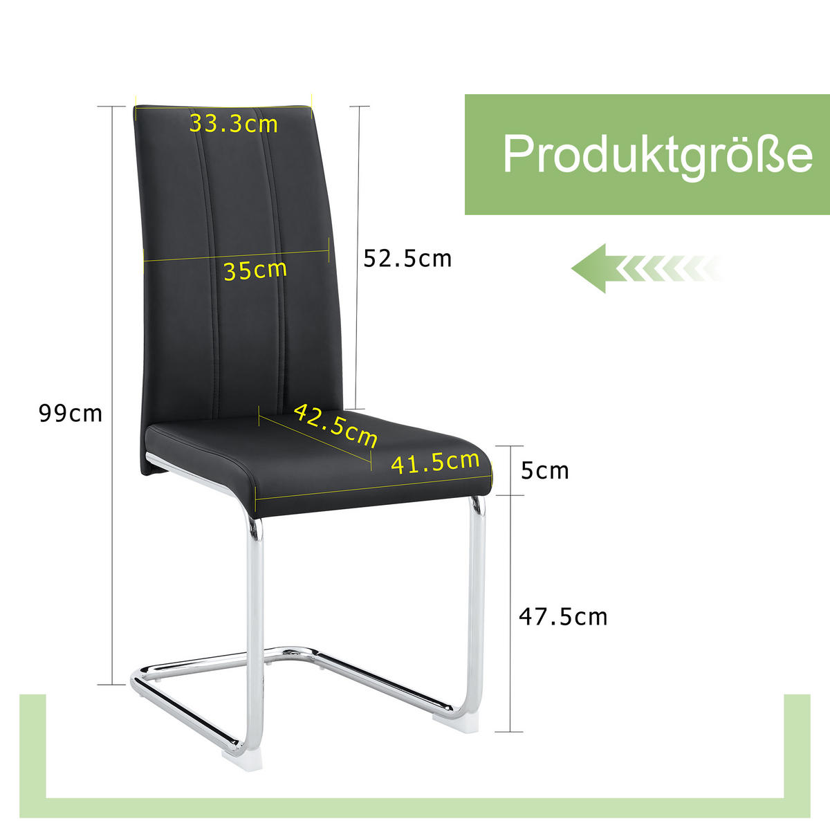 SCHWINGSTUHL DE-36801 2er-Set mit PU-Bezug und hoher Rückenlehne Schwarz - Silberfarben/Schwarz, Metall (43/99/54.5cm) - ComfortXL