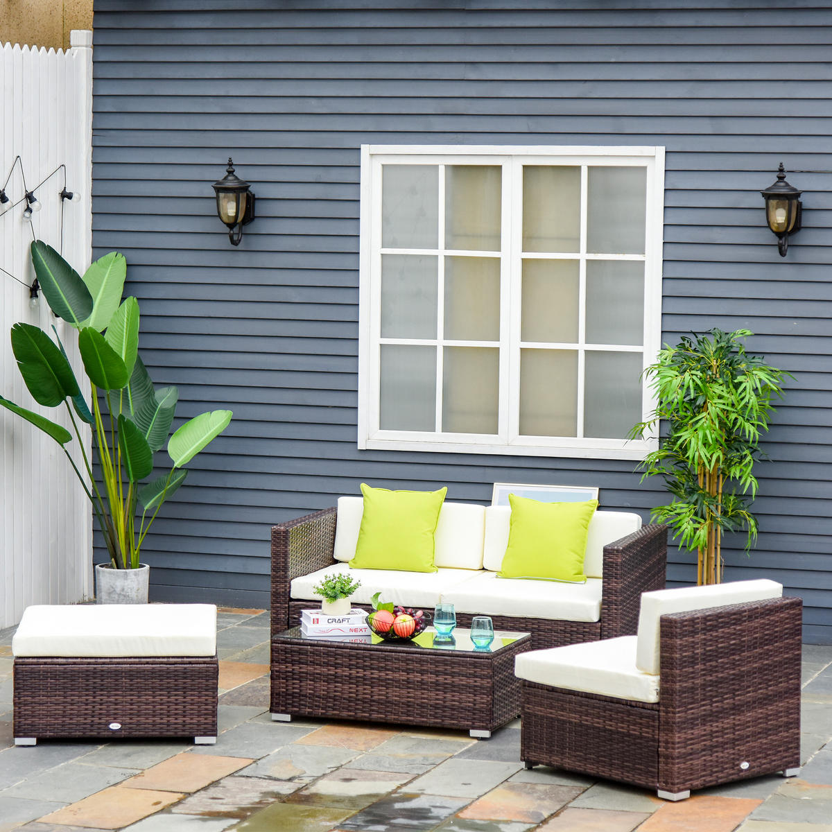 GARTENMÖBEL-SET mit Beistelltisch Kissen Braun - Braun, Kunststoff - Outsunny