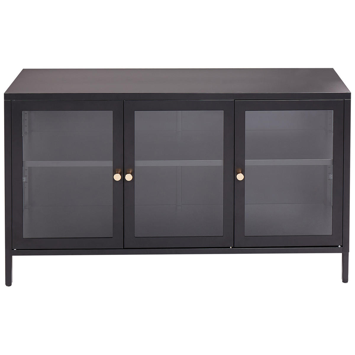 SIDEBOARD mit Glastüren Metall 115 cm Schwarz Newport - Schwarz, Metall (115/65/35cm) - Beliani
