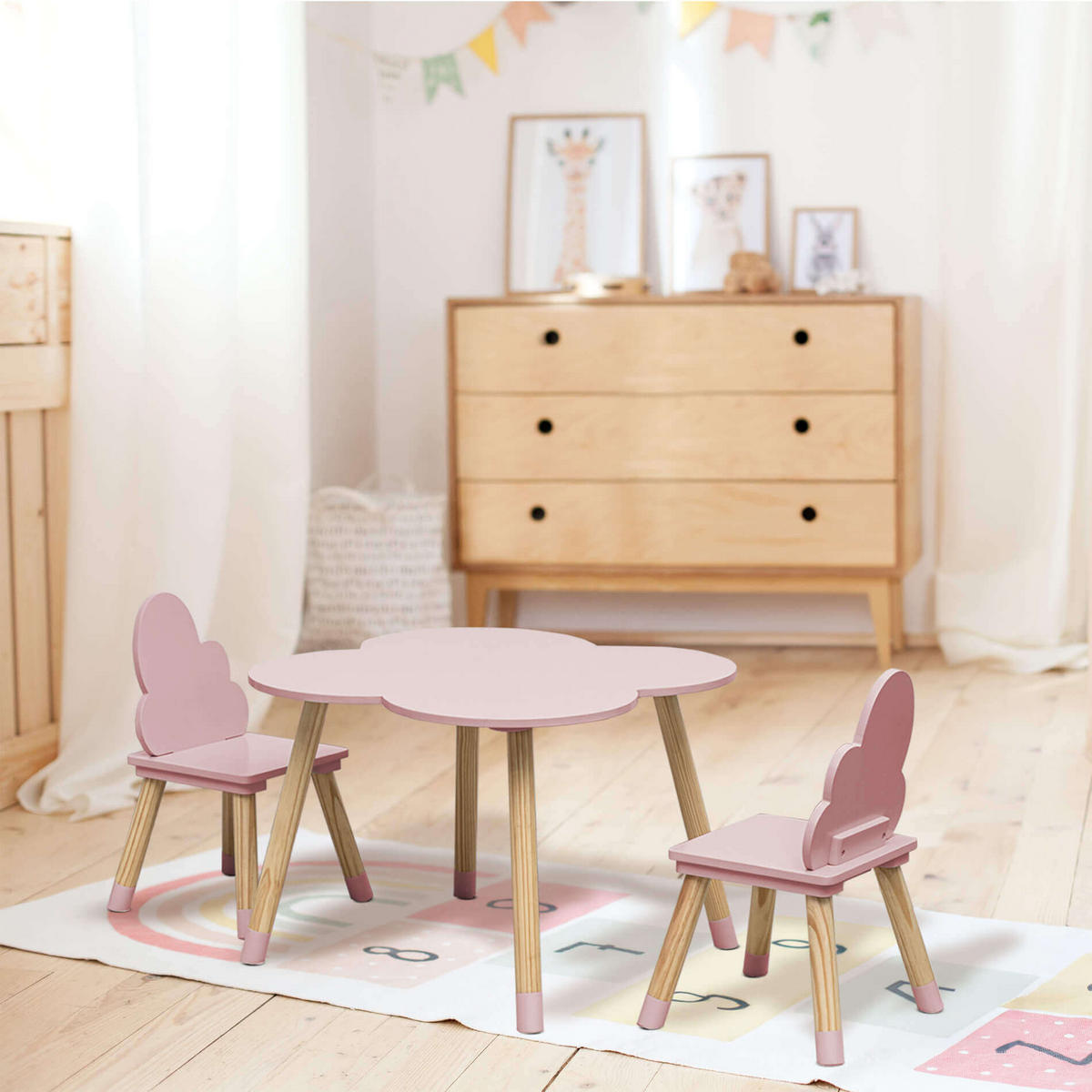 KINDERTISCH, 2 STÜHLE Rosa 60/60/44 cm - Pink, Holzwerkstoff (60/44/60cm) - Mobili Rebecca