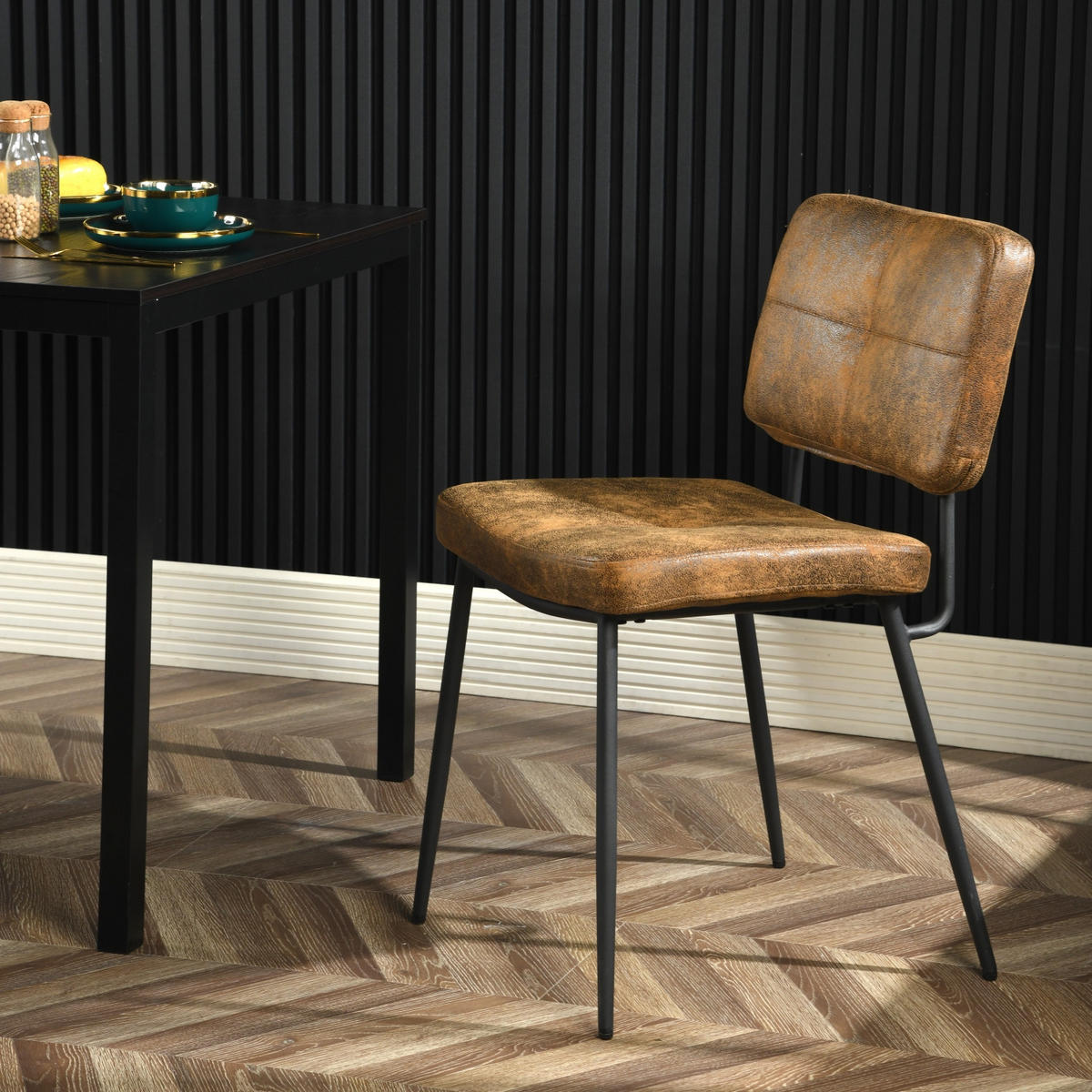 ESSZIMMERSTUHL in Eisen Wildleder - Braun, Metall (54/82/45.5cm) - Meubles Cosy