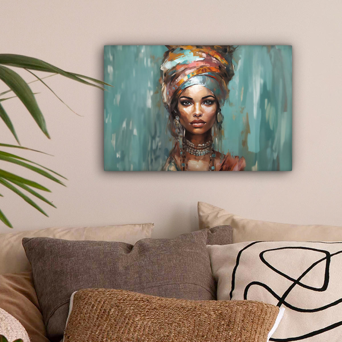 LEINWANDBILD Frau - Kunst - Schmuck - Porträt Deko Schlafzimmer 30x20 cm - Blaugrau, Textil (30/20cm) - MuchoWow