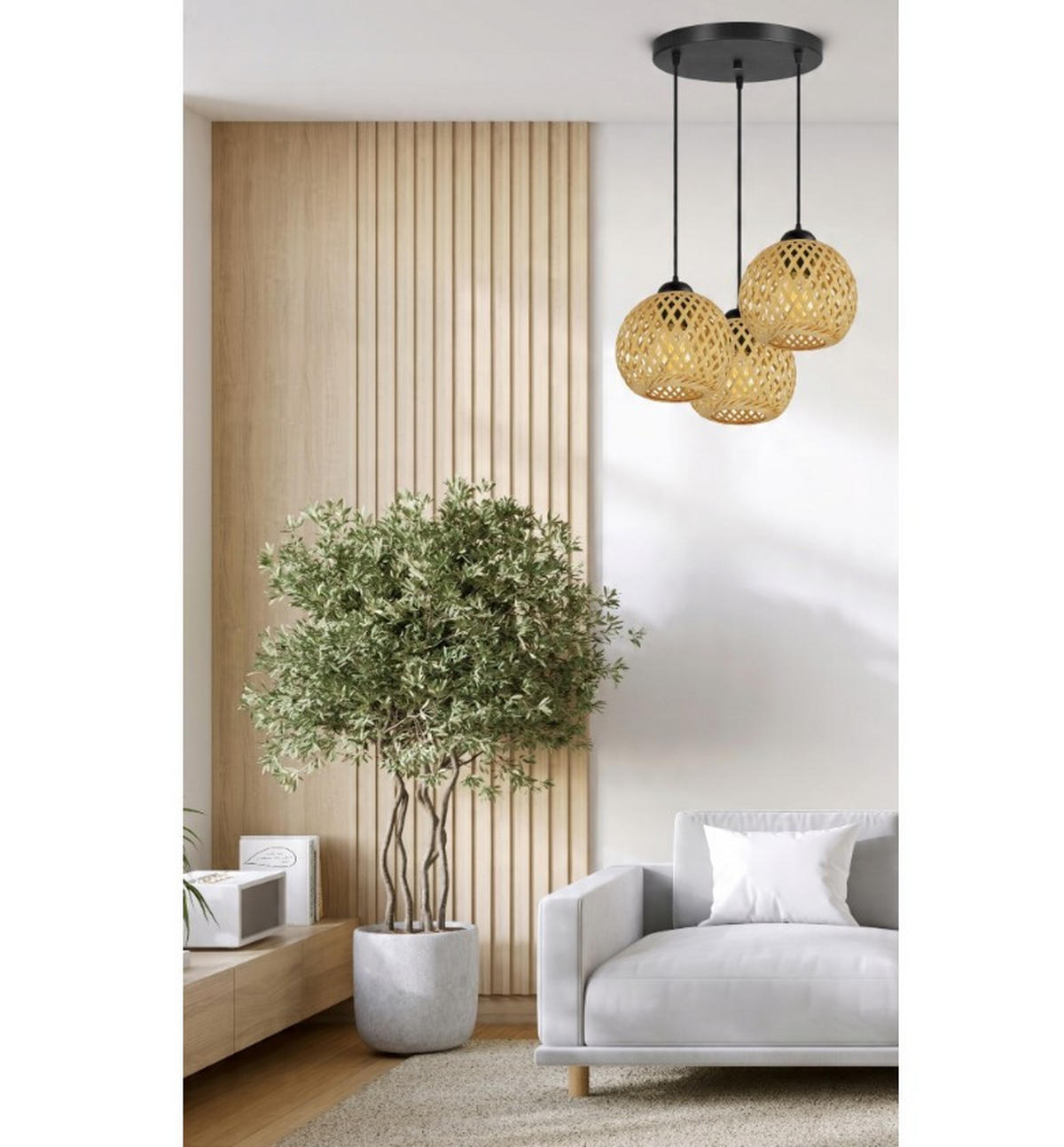 PENDELLEUCHTE BOHO - Beige/Schwarz, Holz/Metall (34/34/100cm) - kiki design