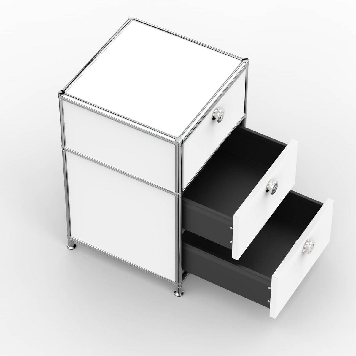 BÜRO-STANDCONTAINER, Metall, 40cm, 1 Schublade + 1 Doppelschublade, Signalweiss - Chromfarben/Silberfarben, Metall (40/62.7/39.7cm) - Versee