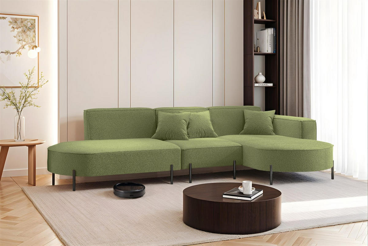 ECKSOFA Valencia - Hellgrün, Holzwerkstoff/Textil (321/165cm) - Fun Möbel