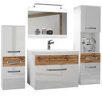 BADMÖBEL Badezimmer Weiß Wotan Eiche Glänzend Matt - Eiche Wotan/Weiß, Holz (140/113/40cm) - B BELINI GROUP