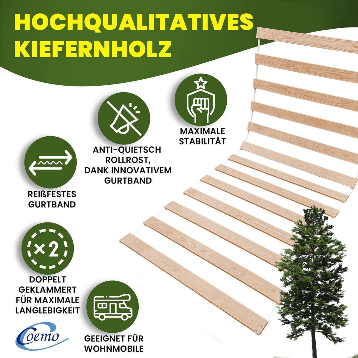 ROLLROST VENO Lattenrost Massivholz 80x200 cm - Naturfarben, Holz (80/200cm) - Coemo